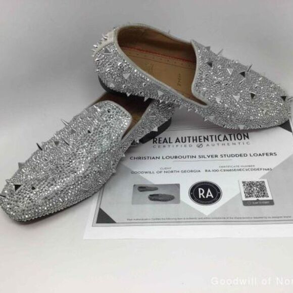 Spiked Silver Christian Louboutin Suede Burma Potpourri Dandy Smoking Shoe 41 - Picture 4 of 14